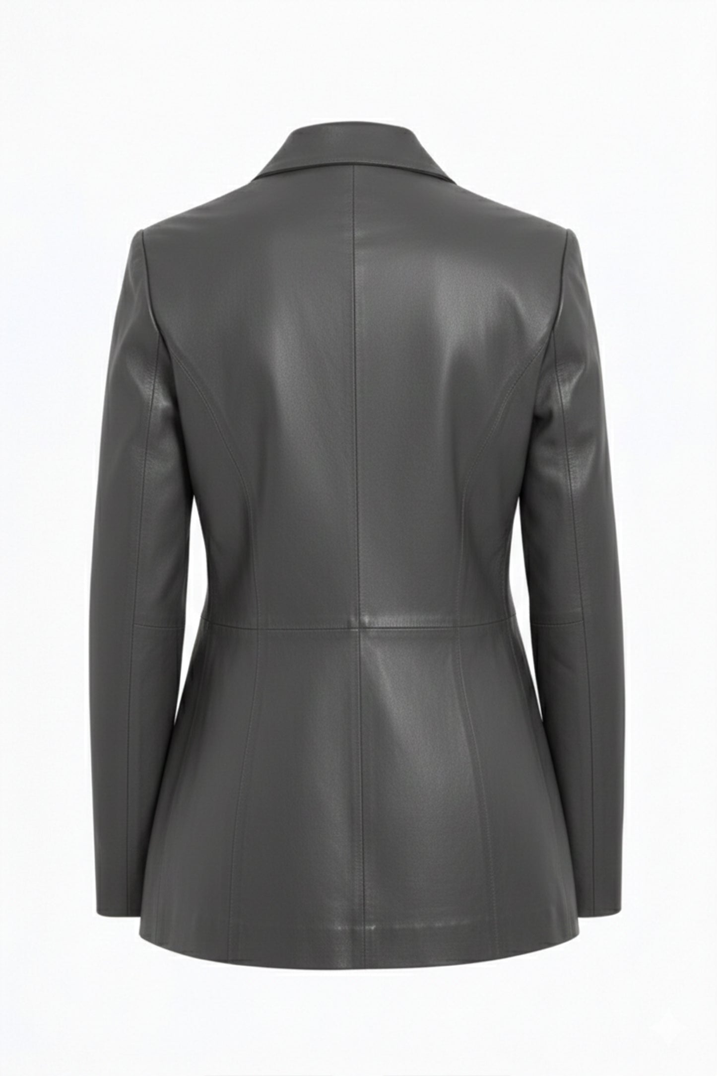 Women's Gray Genuine Leather Blazer Jacket