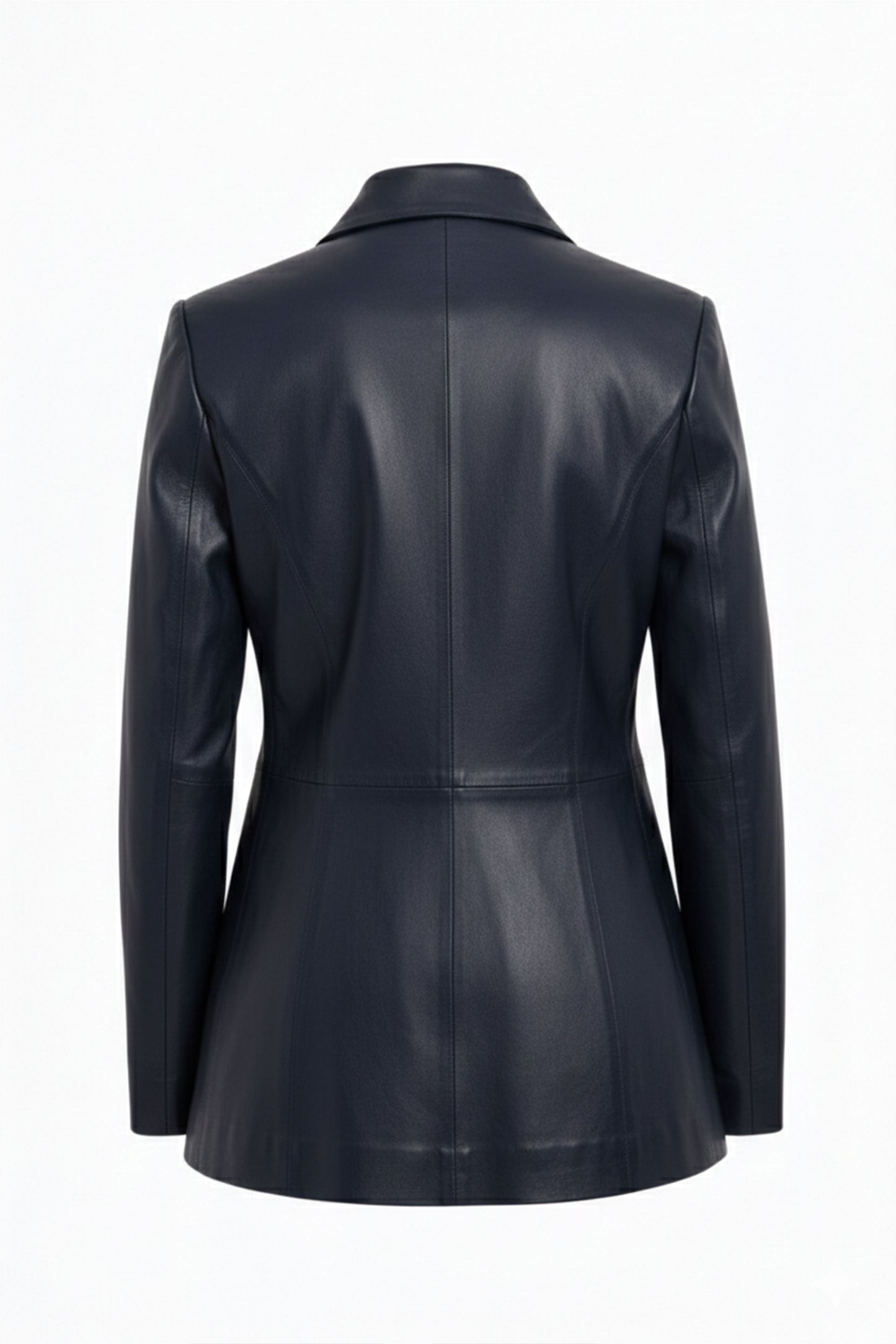 Women's Navy Blue Genuine Leather Blazer Jacket