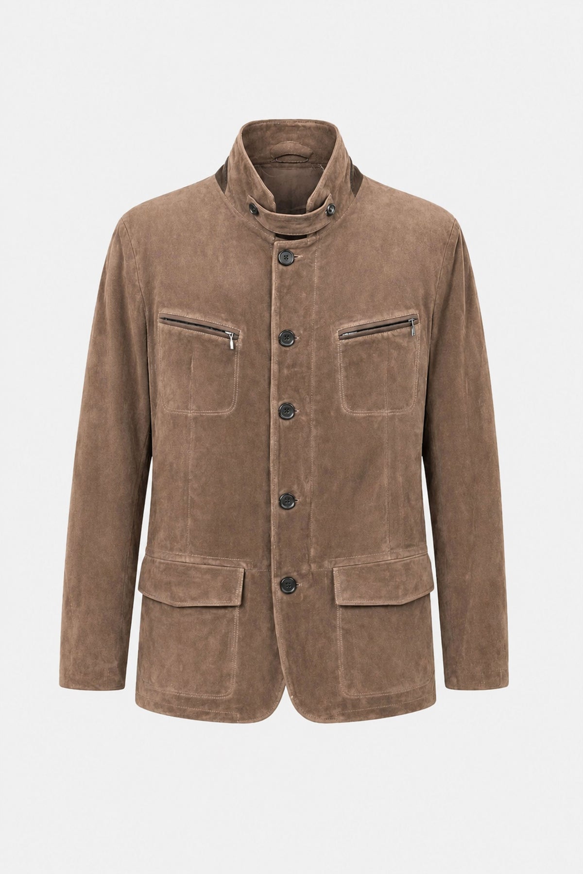 Bej Felix Men's Lined Slim Fit Narrow Cut Zippered and Buttoned Blazer Genuine Suede Jacket