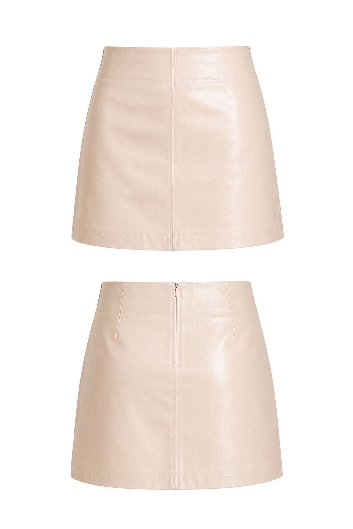 Beige Genuine Leather Mini Skirt