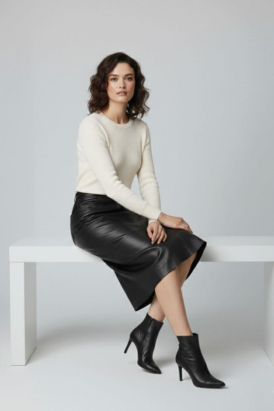 Black Mita Midi Genuine Leather Women's Skirt