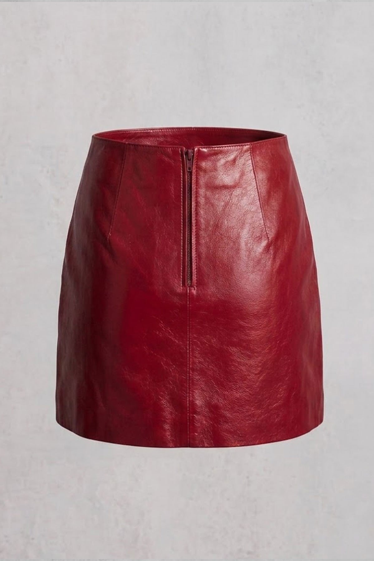 Red Genuine Leather Mini Skirt