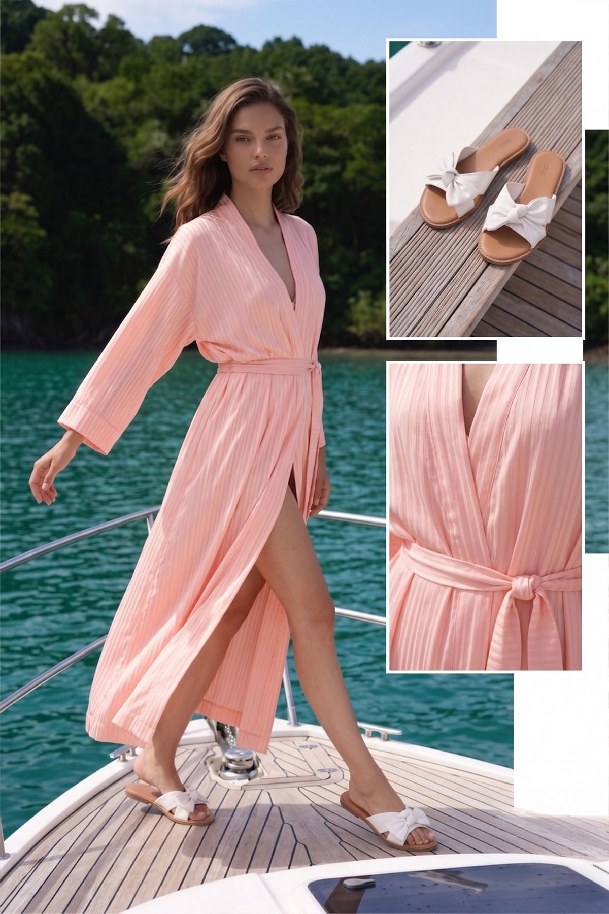 Powder Pink Maxi Chiffon Dress Beach Gown