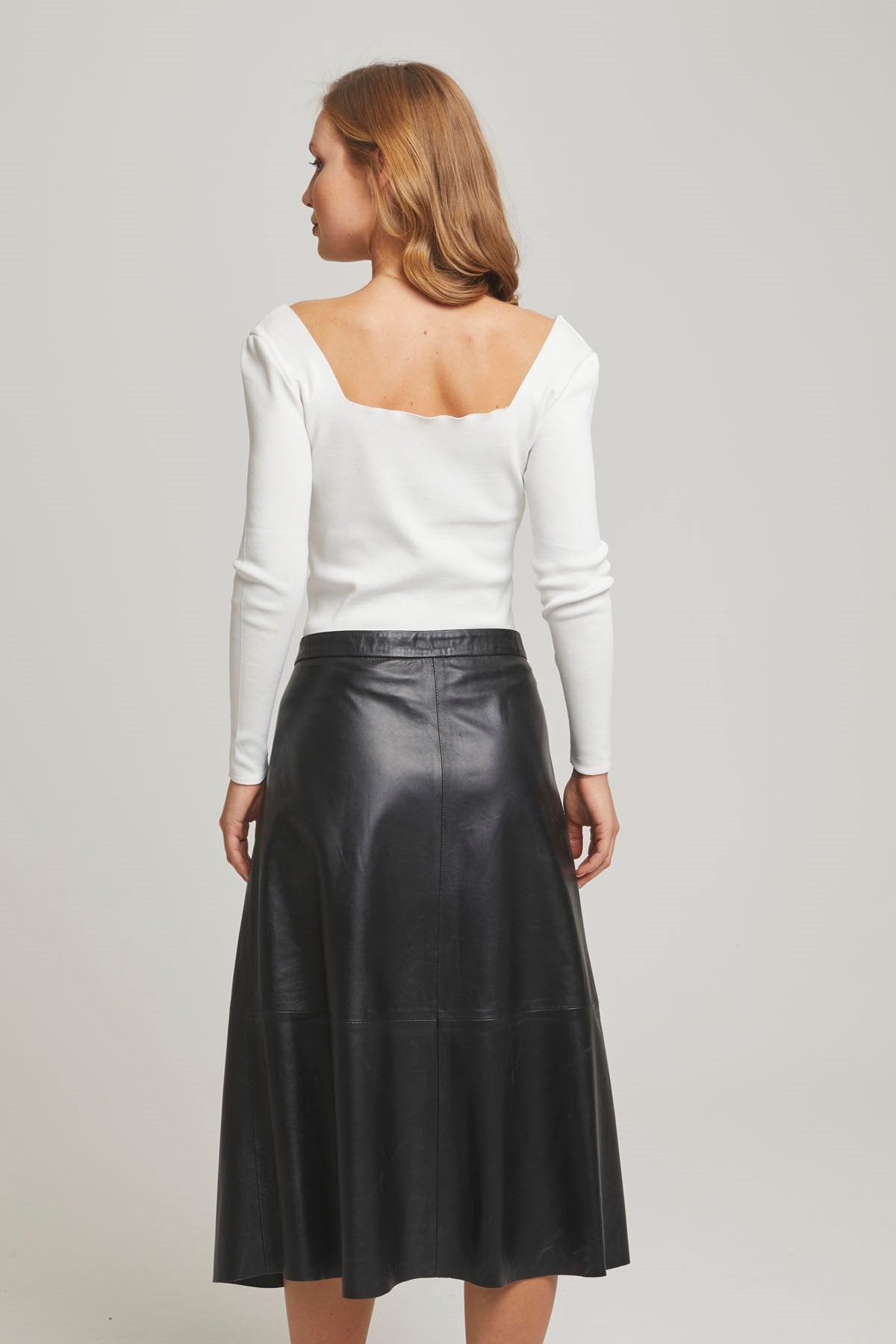 Black Clara Women's Flared Genuine Leather Skirt