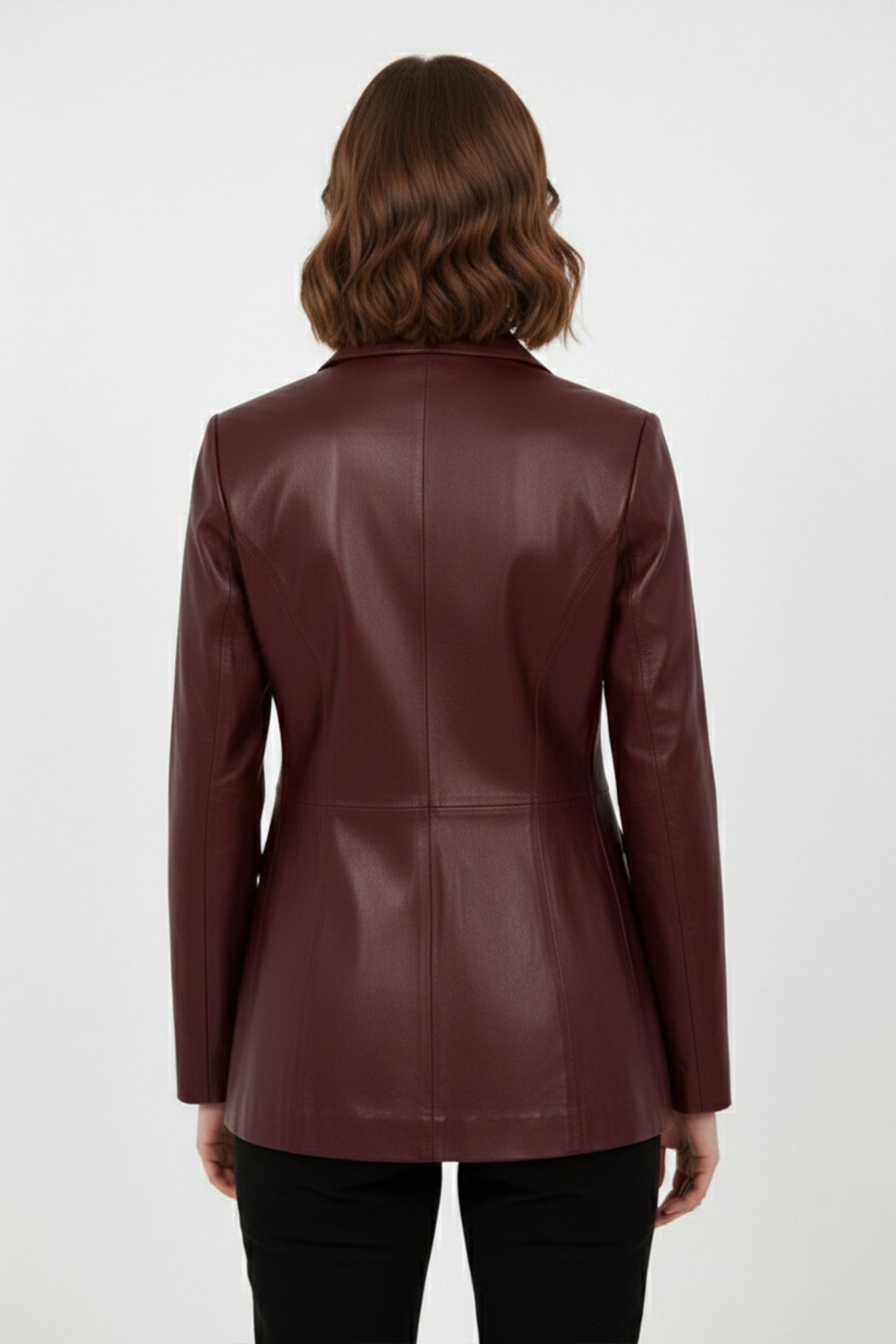 Women's Burgundy Genuine Leather Blazer Jacket