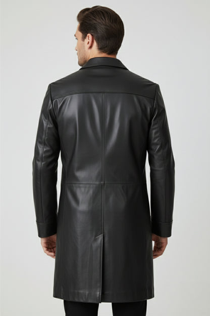 Men's Genuine Leather Regular Fit Long Coat