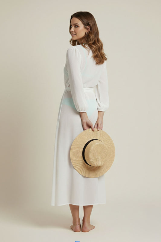 White Tie-Front Summer Beach Dress
