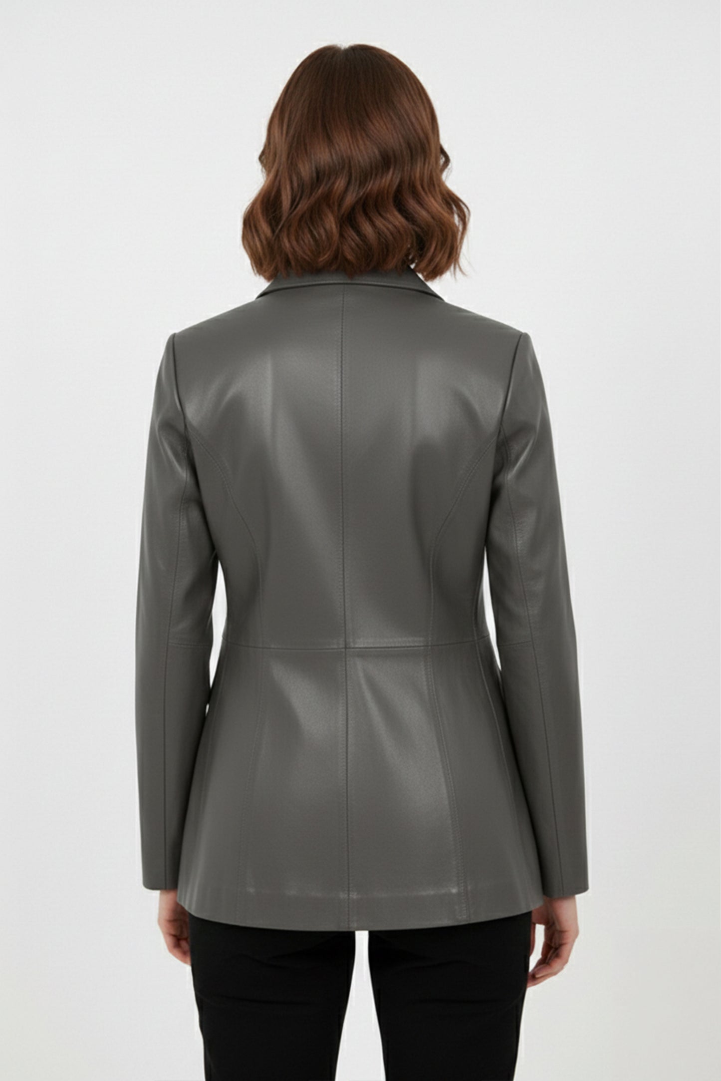 Women's Gray Genuine Leather Blazer Jacket