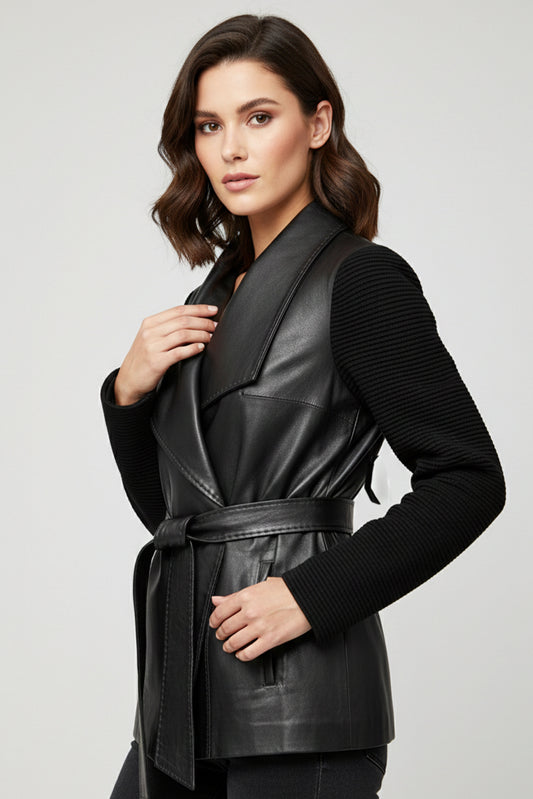 Black Women's Genuine Leather Coat