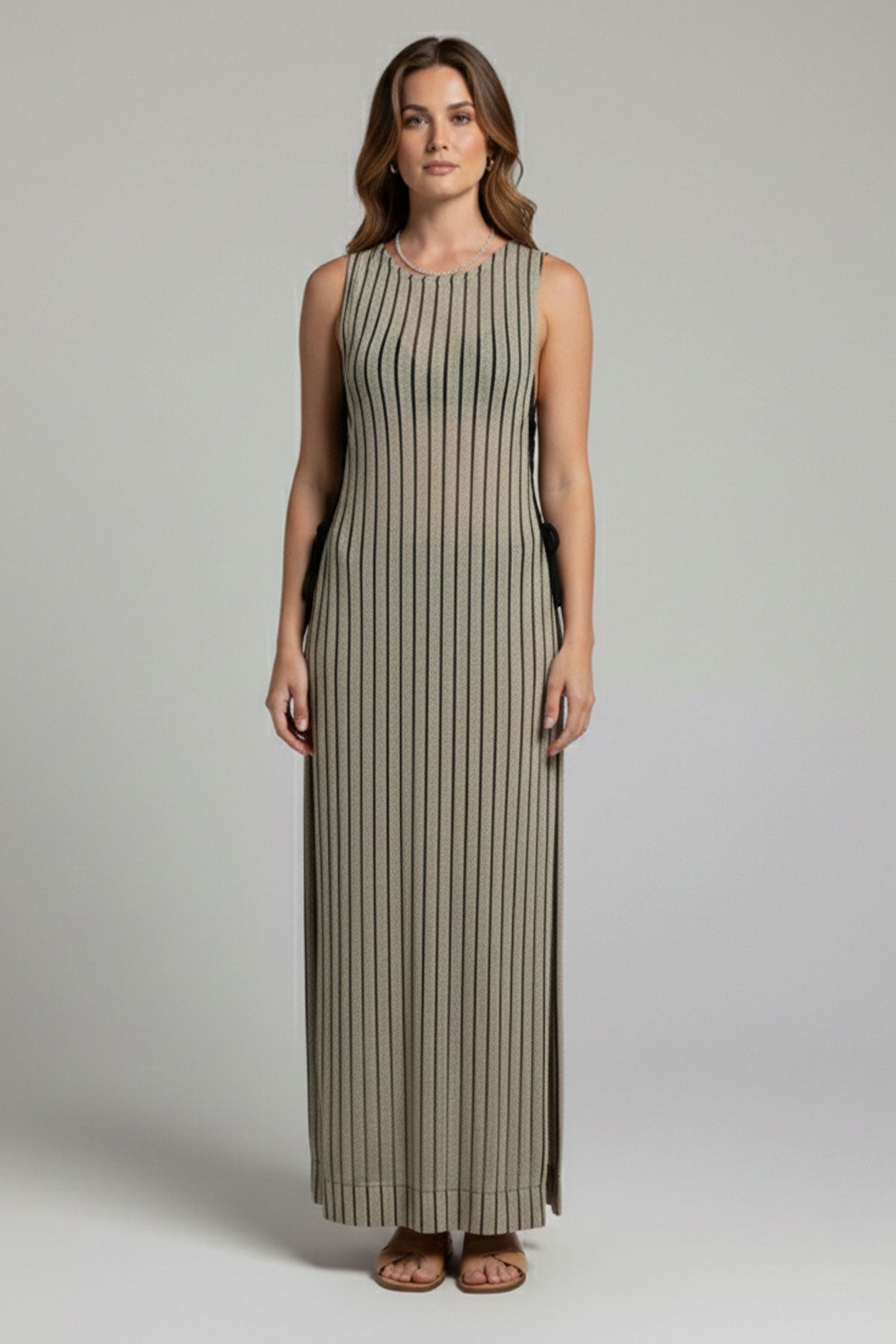 Women's Gold Shimmering Glitter Striped Long Beach Dress