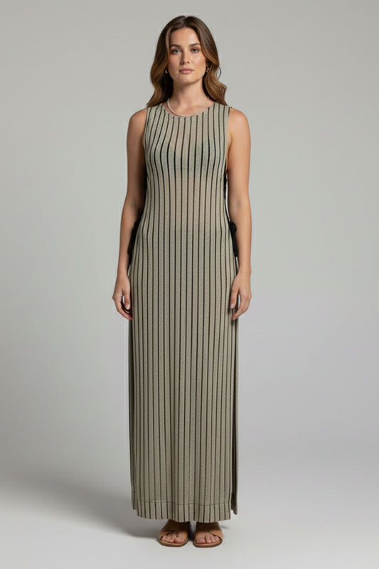 Women's Gold Shimmering Glitter Striped Long Beach Dress