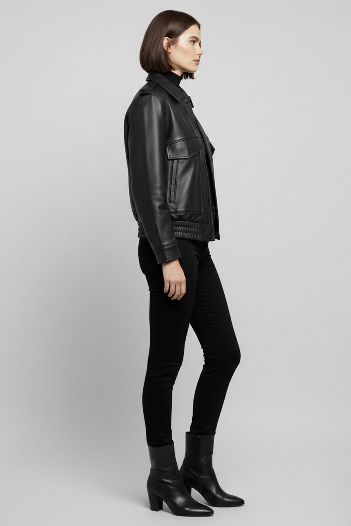 Black Women’s Genuine Leather Bomber Jacket