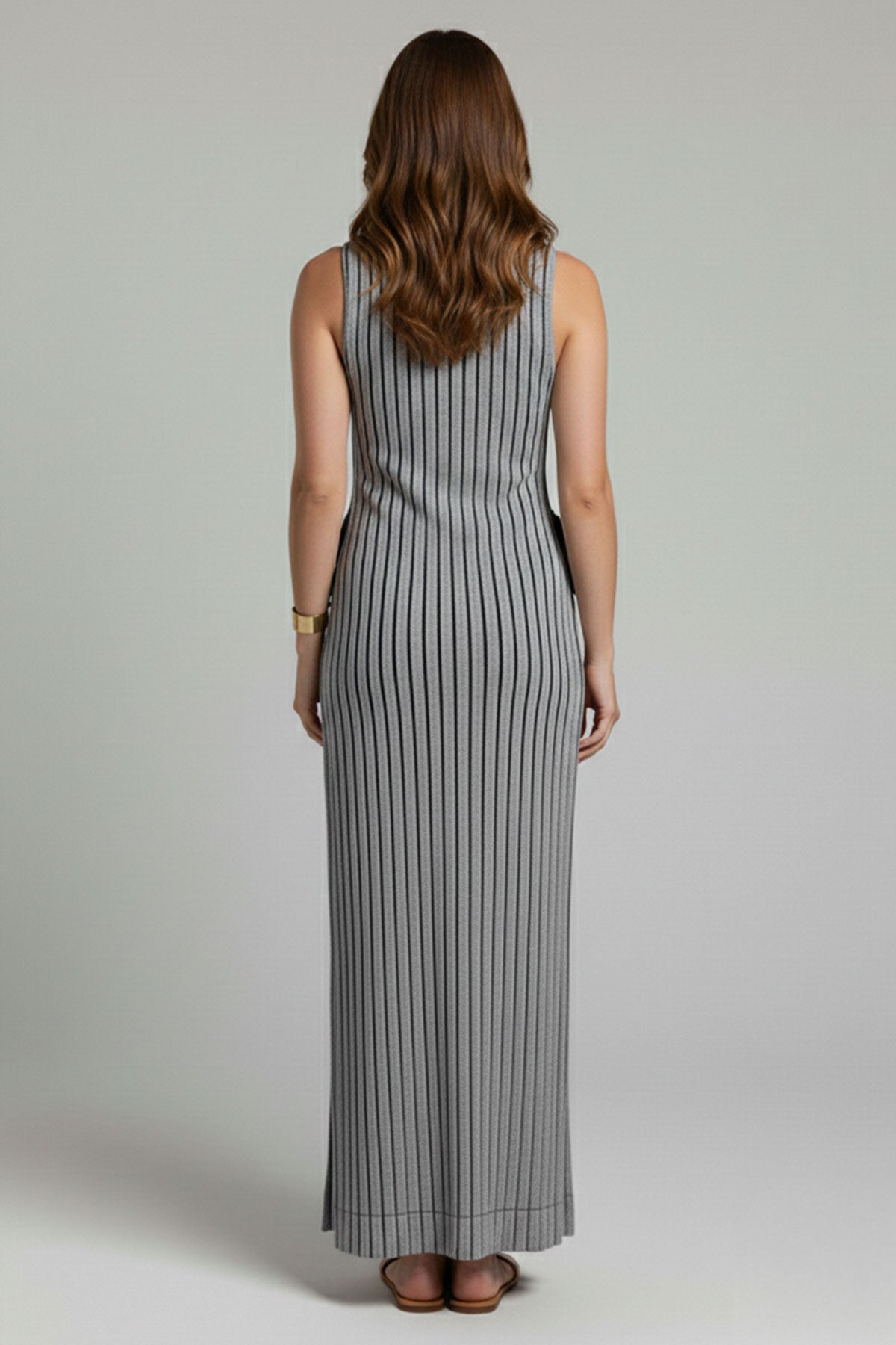 Women's Silver Shimmering Glitter Striped Long Beach Dress