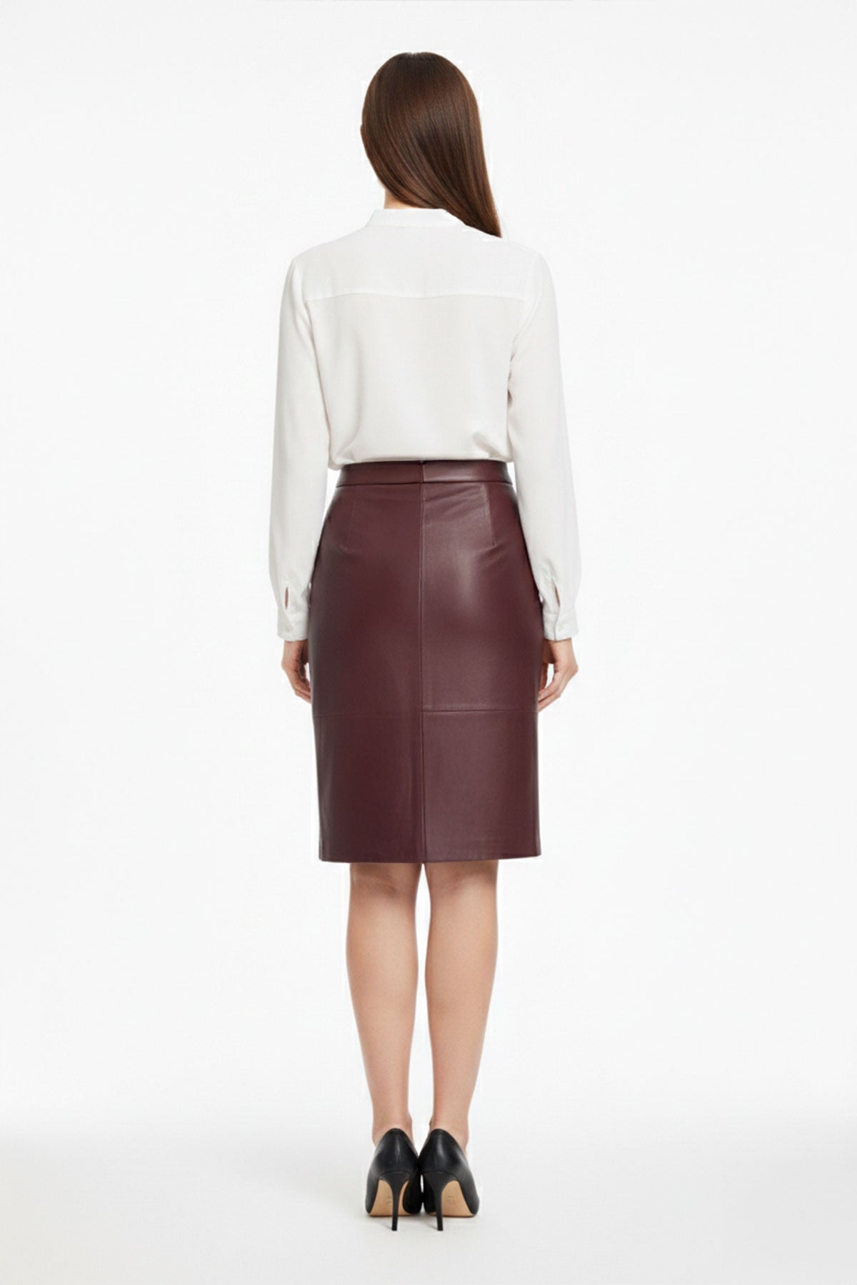 Classic Burgundy Leather Skirt with Slit