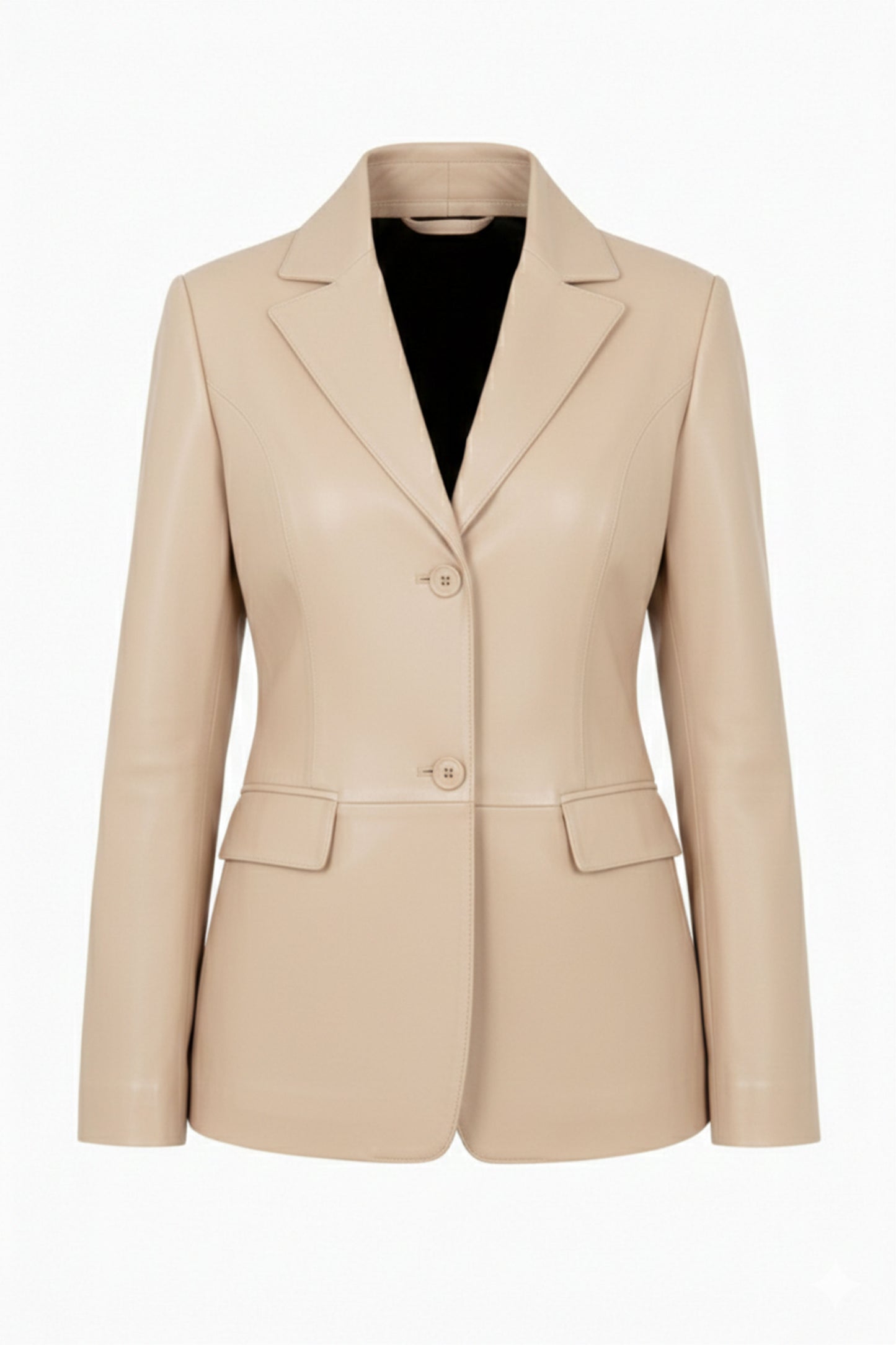 Women's Beige Genuine Leather Blazer Jacket