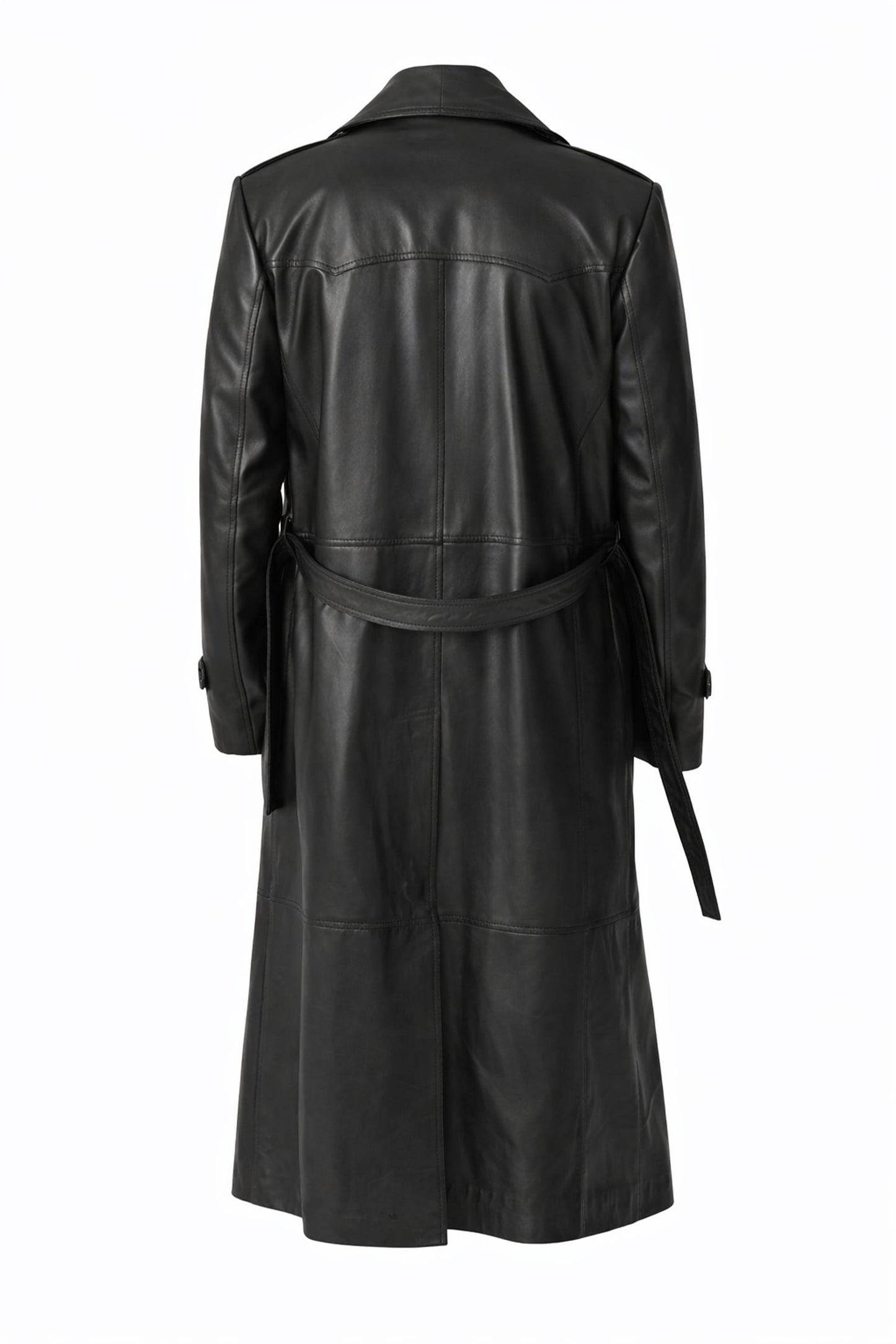 Black Genuine Leather Men's Long Trench Coat