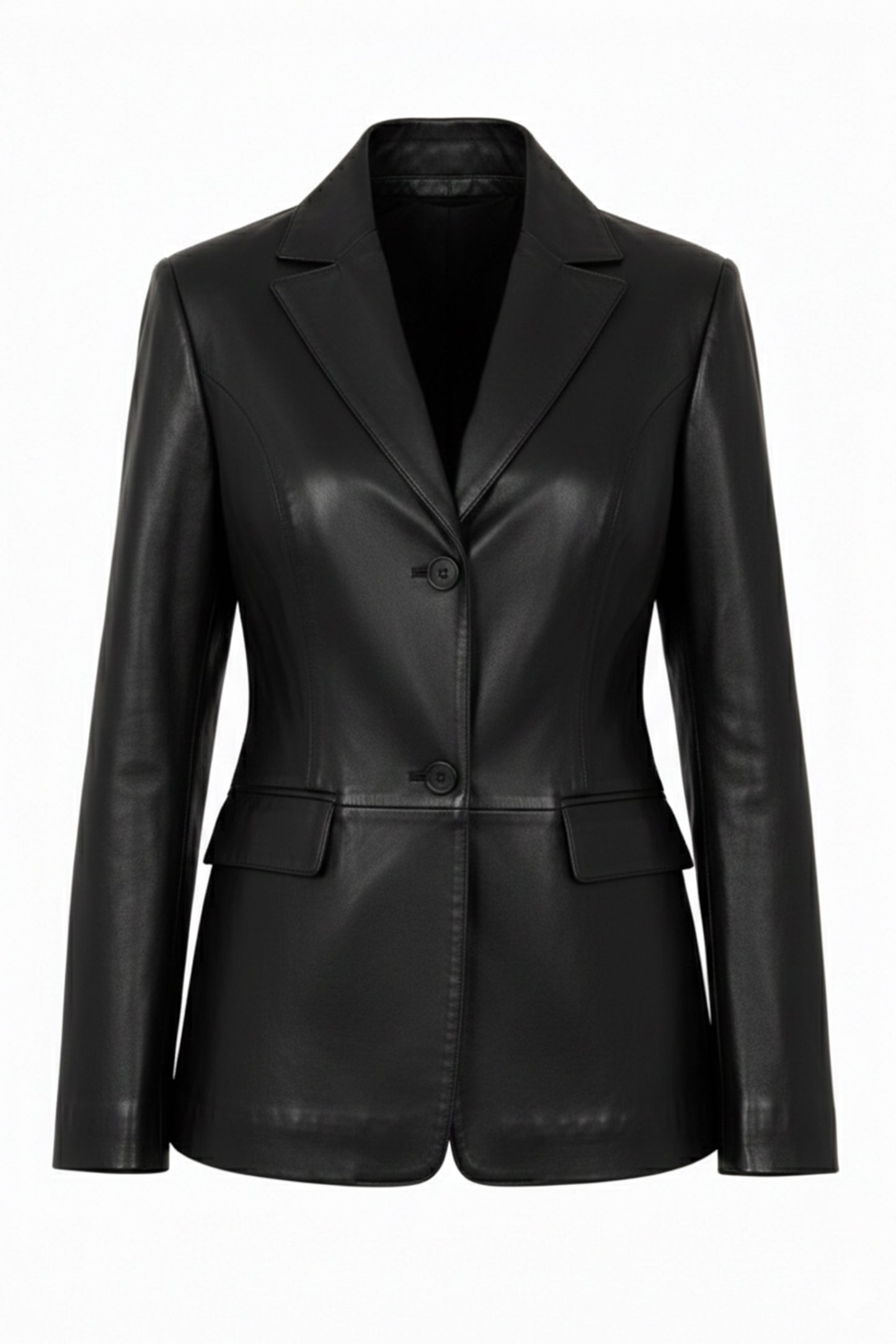 Women's Black Genuine Leather Blazer Jacket
