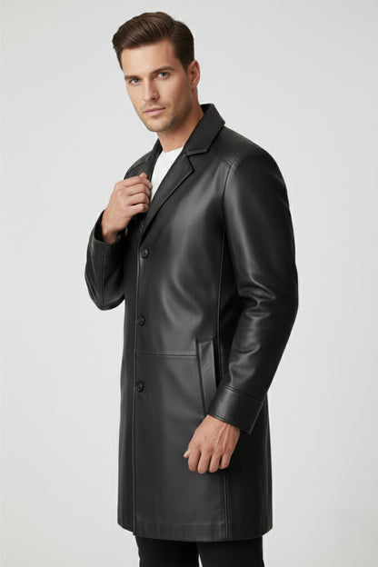 Men's Genuine Leather Regular Fit Long Coat