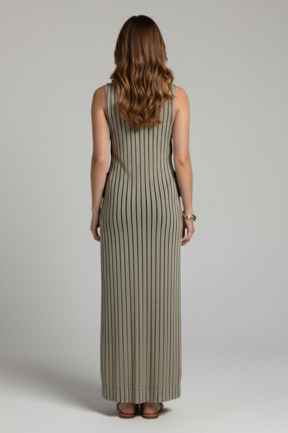 Women's Gold Shimmering Glitter Striped Long Beach Dress