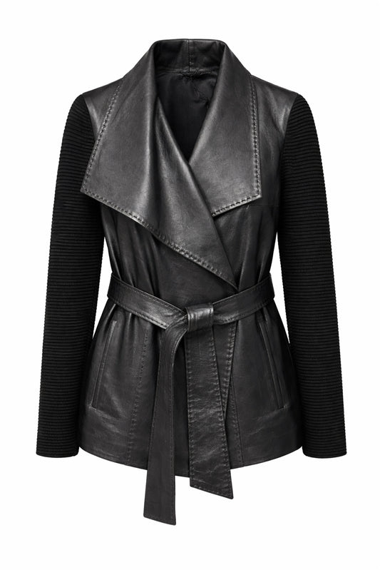 Black Women's Genuine Leather Coat