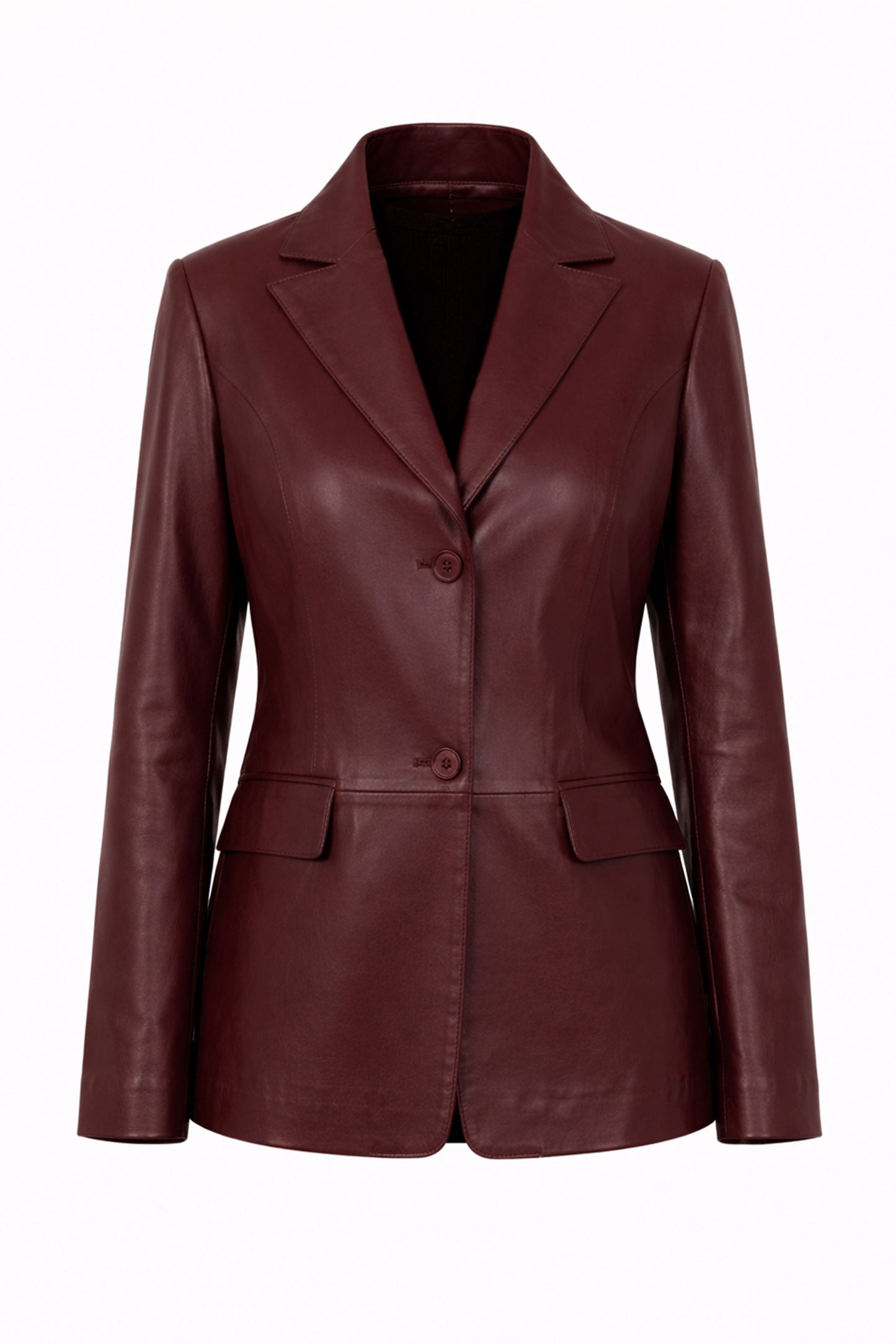 Women's Burgundy Genuine Leather Blazer Jacket