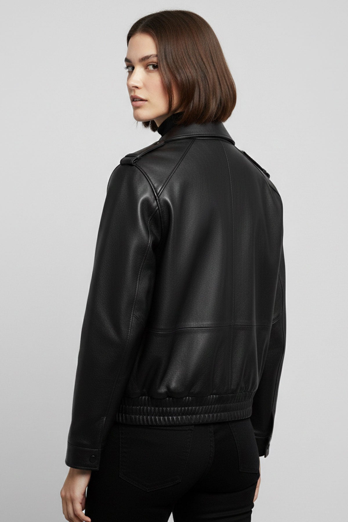 Black Women’s Genuine Leather Bomber Jacket