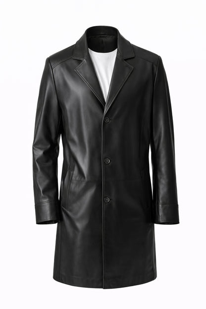 Men's Genuine Leather Regular Fit Long Coat