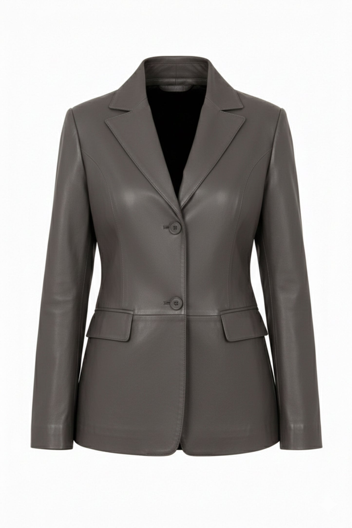 Women's Gray Genuine Leather Blazer Jacket