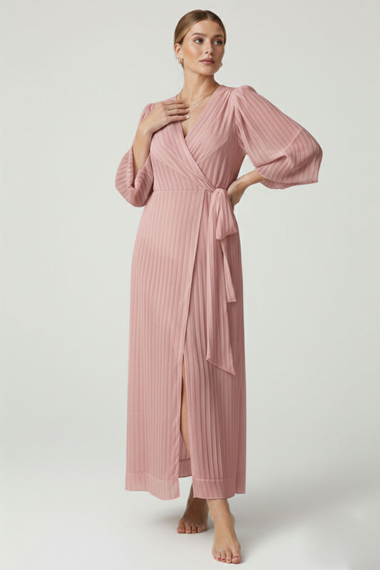 Powder Pink Maxi Chiffon Dress Beach Gown