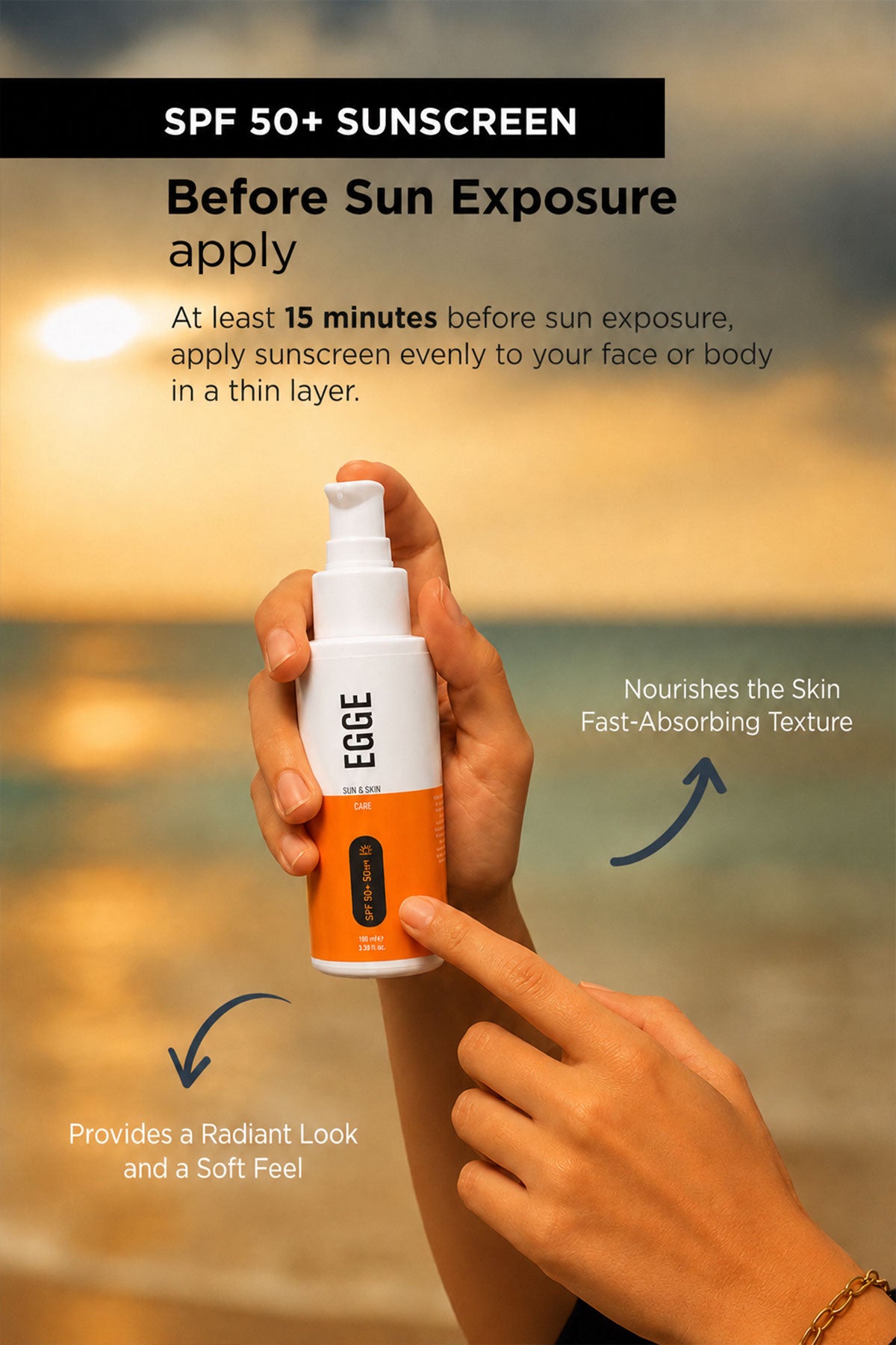 EGGE Intensive Protection Sun Skin Care SPF 50+ Face and Body Sunscreen for All Skin Types, 100 ml