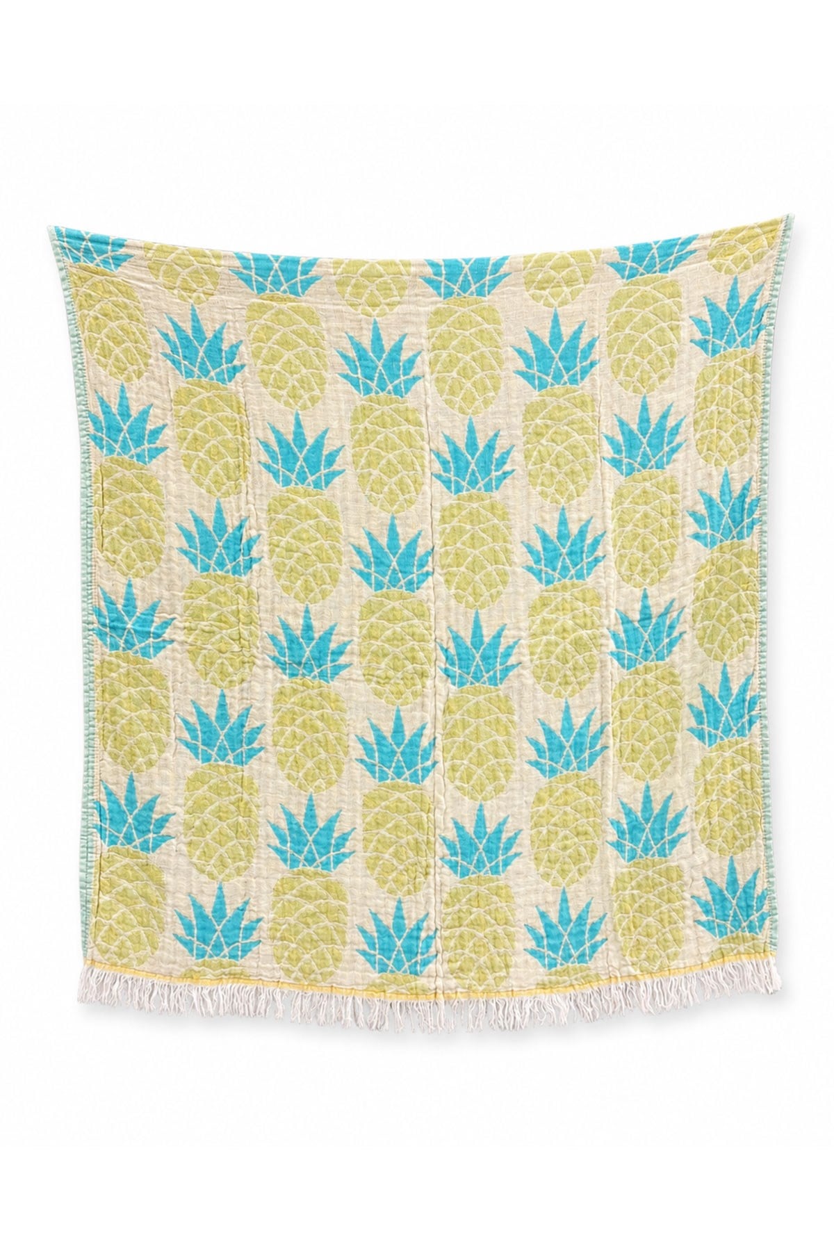Turquoise Summer Peshtemal Beach Towel with Pineapple Pattern