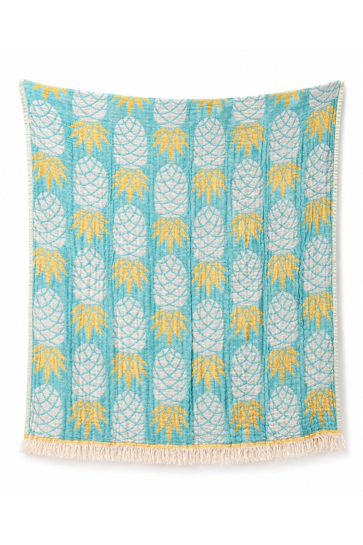 Turquoise Summer Peshtemal Beach Towel with Pineapple Pattern