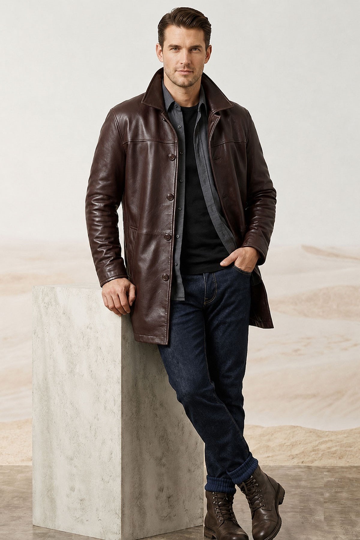 Dean Brown Genuine Leather Men's Coat