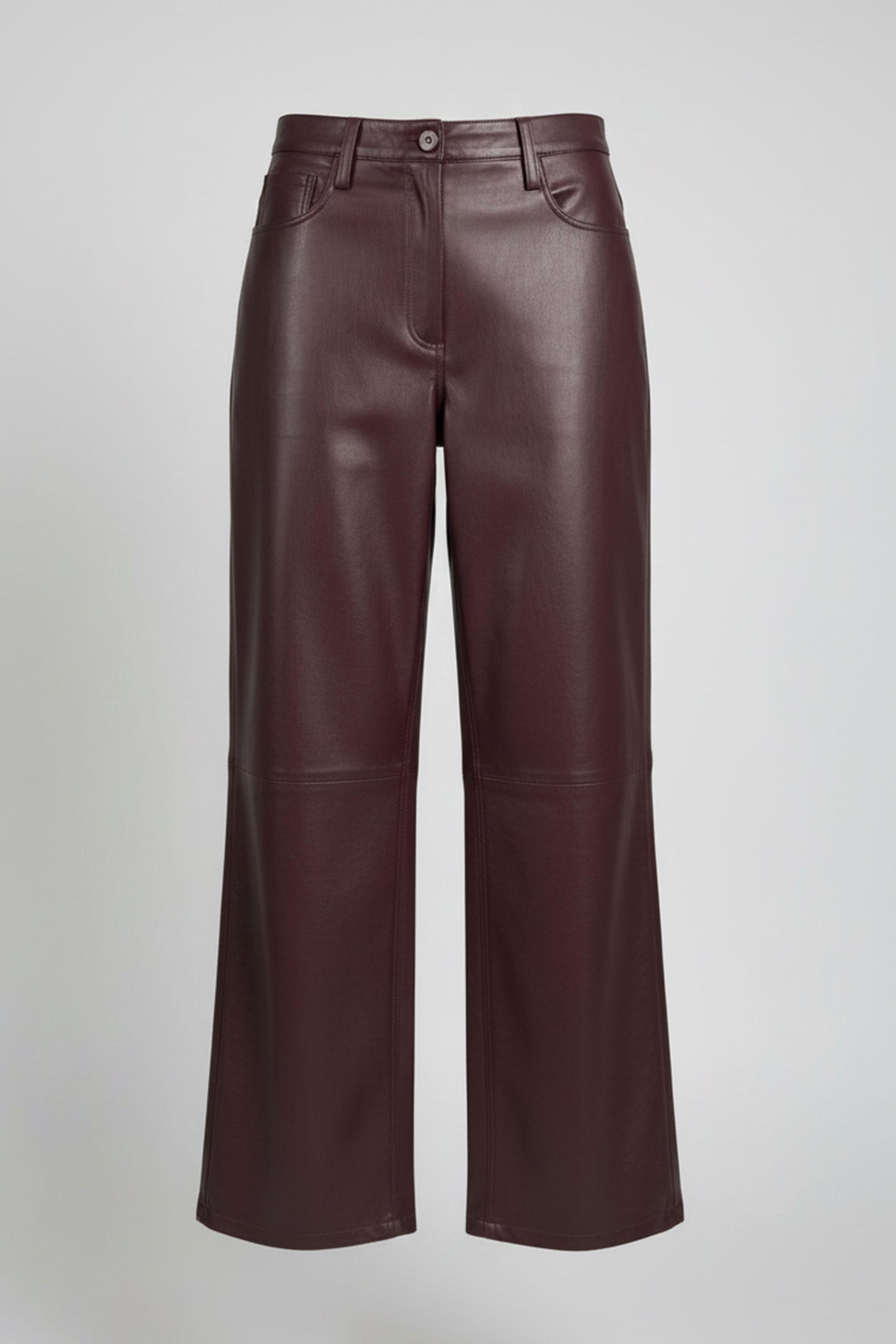 Burgundy Nora Genuine Leather Wide-Leg Women's Pants