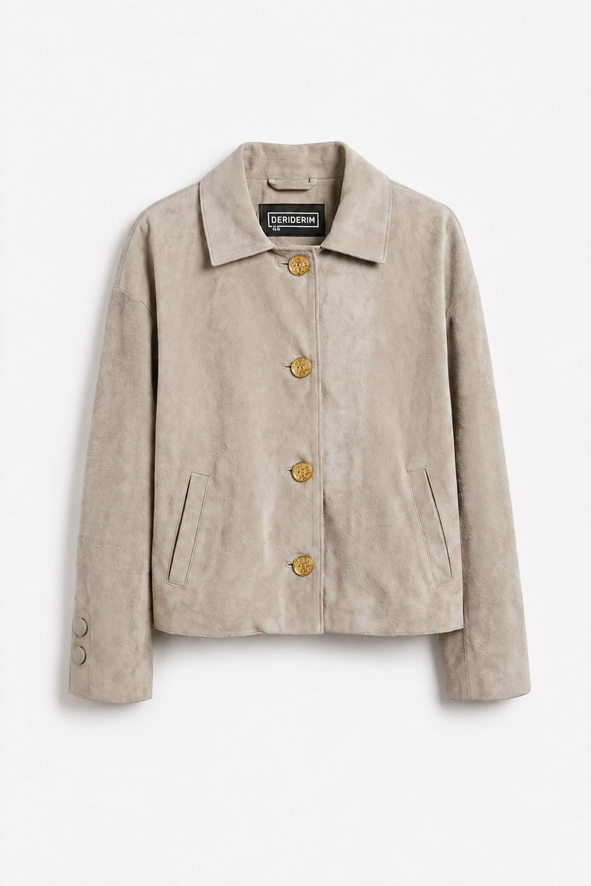 Light Mink Suede Women's Genuine Leather Classic Collar Button-Up Jacket