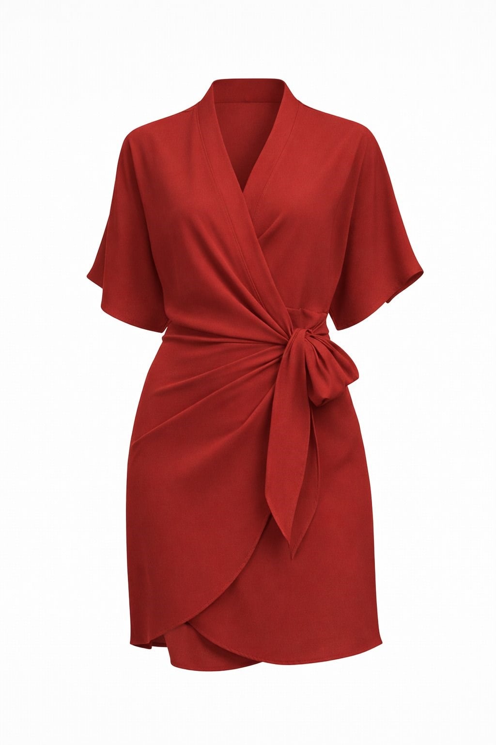 Red Kimono Sleeve V-Neck Tie-Up Mini Dress