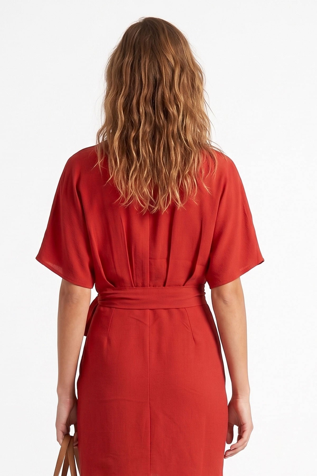 Red Kimono Sleeve V-Neck Tie-Up Mini Dress