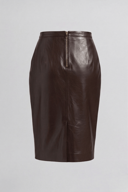 Brown Women's Pencil-Style Genuine Leather Skirt