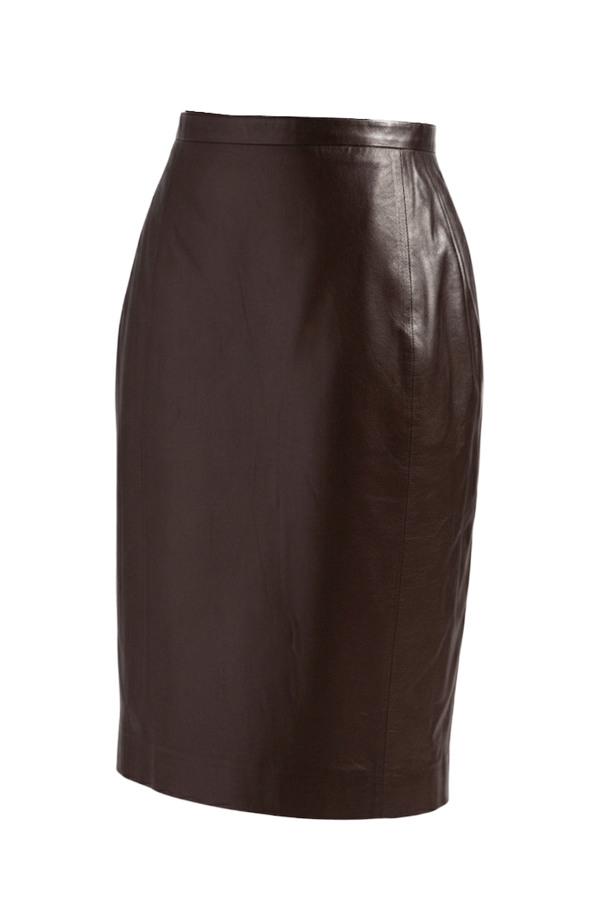 Brown Women's Pencil-Style Genuine Leather Skirt