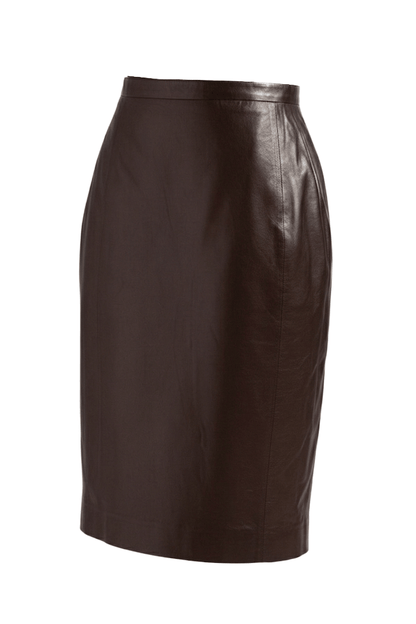 Brown Women's Pencil-Style Genuine Leather Skirt