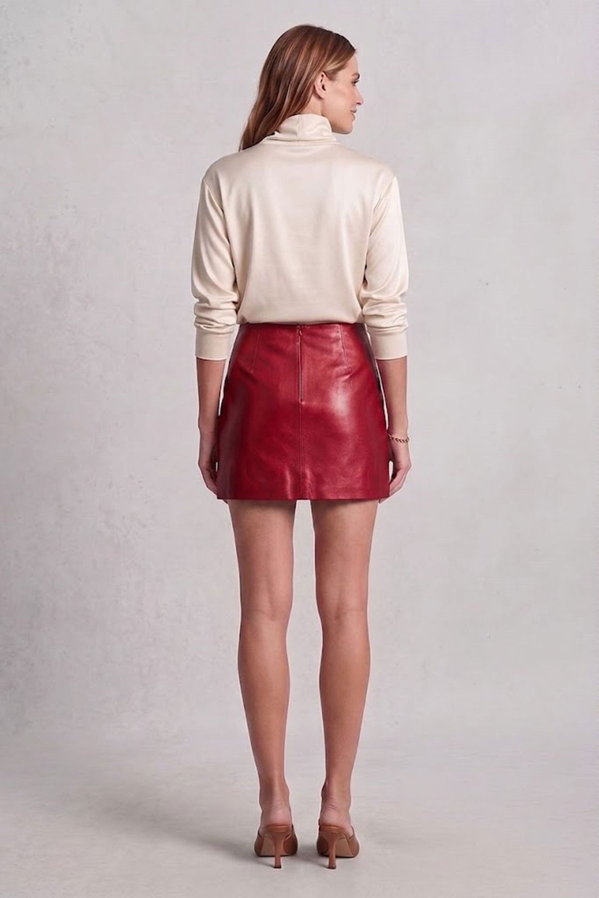 Red Genuine Leather Mini Skirt