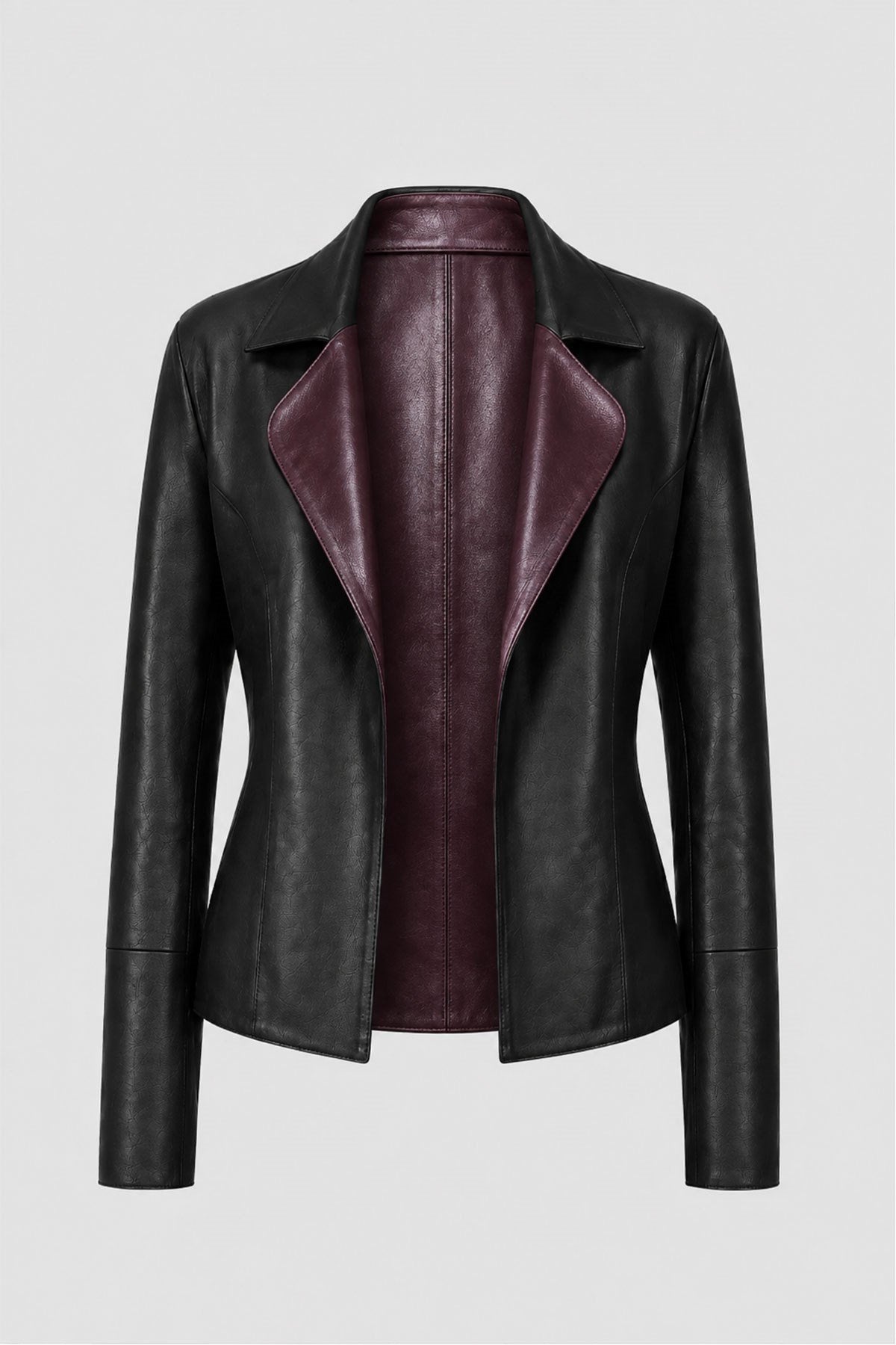 Liora Women's Reversible Burgundy and Black Genuine Leather Blazer Jacket