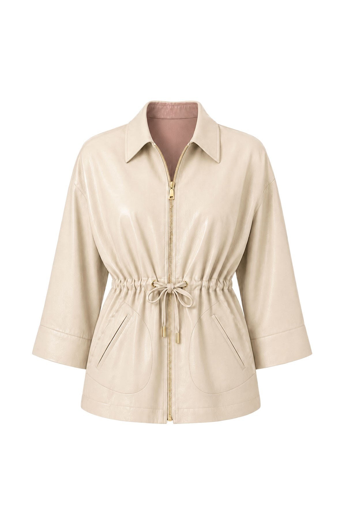 Mila Bone-Colored Mink Women's Reversible Genuine Leather Jacket