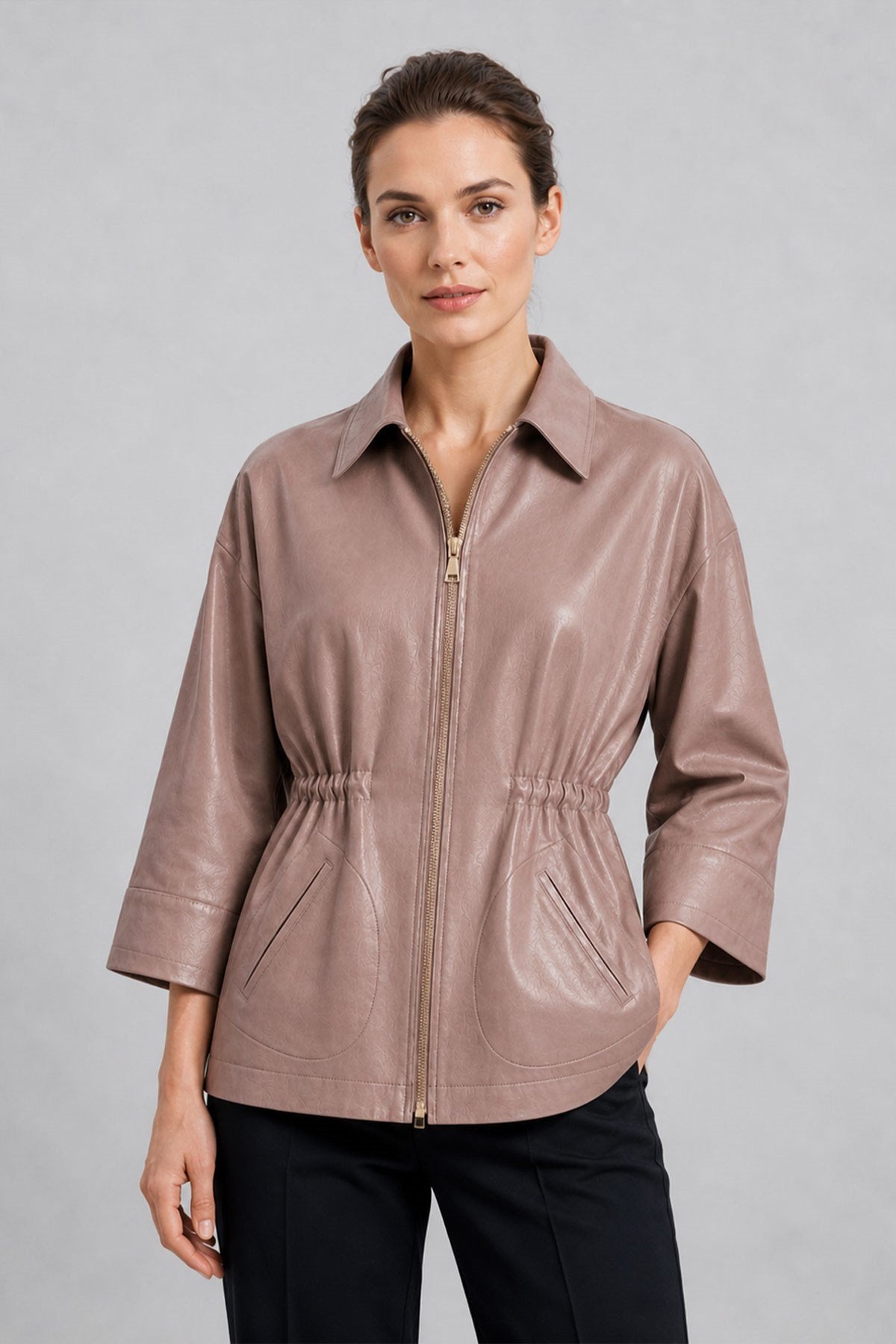 Mila Bone-Colored Mink Women's Reversible Genuine Leather Jacket