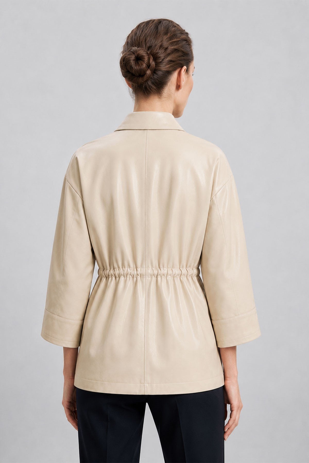 Mila Bone-Colored Mink Women's Reversible Genuine Leather Jacket