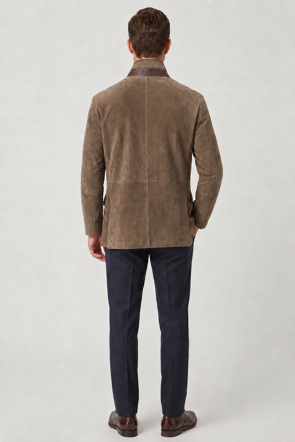 Bej Felix Men's Lined Slim Fit Narrow Cut Zippered and Buttoned Blazer Genuine Suede Jacket