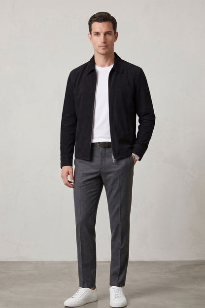 Rafael Black Genuine Suede Leather Zippered Jacket
