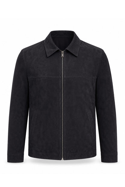 Rafael Black Genuine Suede Leather Zippered Jacket