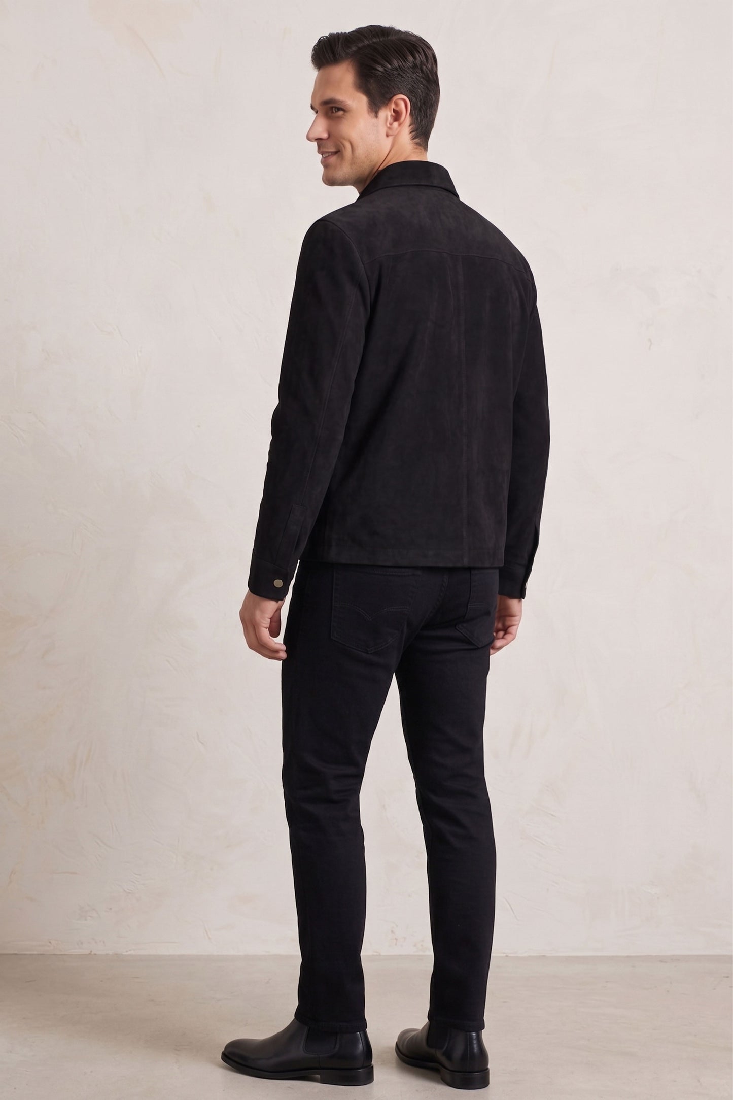 Rafael Black Genuine Suede Leather Zippered Jacket