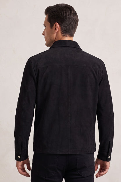 Rafael Black Genuine Suede Leather Zippered Jacket